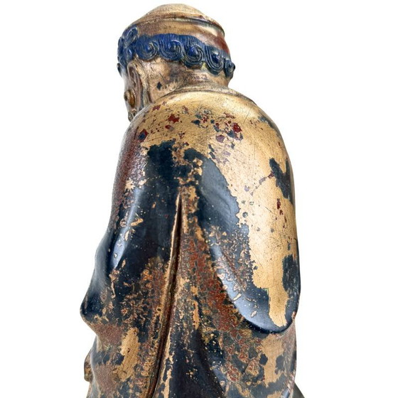 Arhat Statue, Gilded Dano Bronze, Himalayan – Buddhist Figure – Beeldhouwkunst (photo 9 of 16)