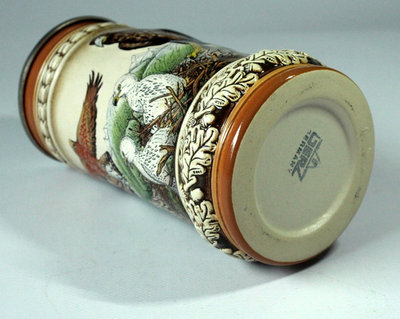 Image 1 of Original Gerz Chope à bière Faïence Avec couvercle en étain Aigle dans un motif de montagne, vintage