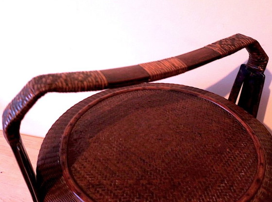 Image 1 of Antieke mand van hout en rotan met 3 vakken, 1900