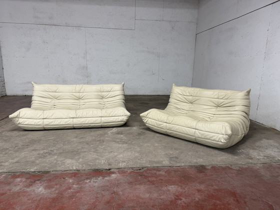 Image 1 of Divano a 2 posti e a 3 posti Ligne Roset Togo 100% autentico in pelle beige.