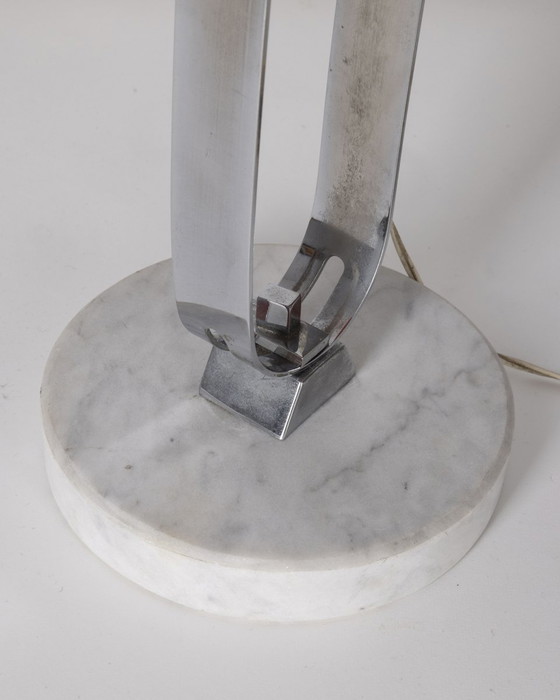 Image 1 of Vintage 1960S Table Lamp In Marble And Orange Metal Italian Design 