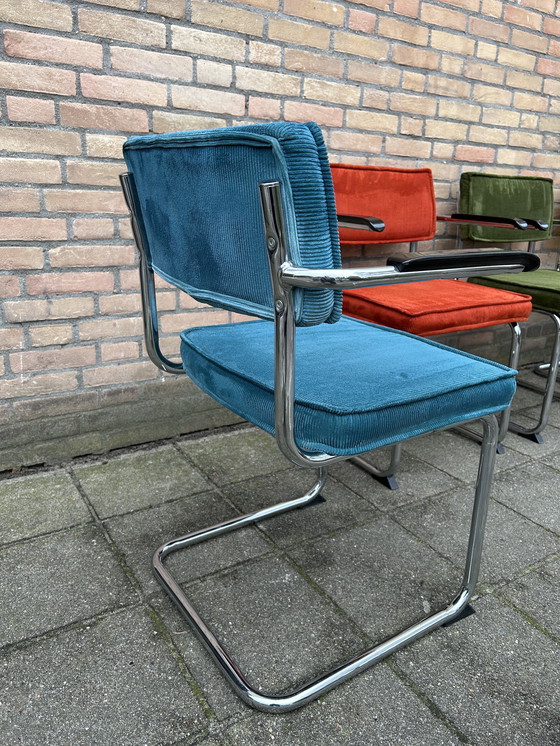 Image 1 of 4 Ribbed Armchairs with Chrome Tubular Frame