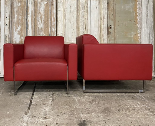 Sillones Artifort (2 unidades), modelo Mare. Piel roja. Diseño.