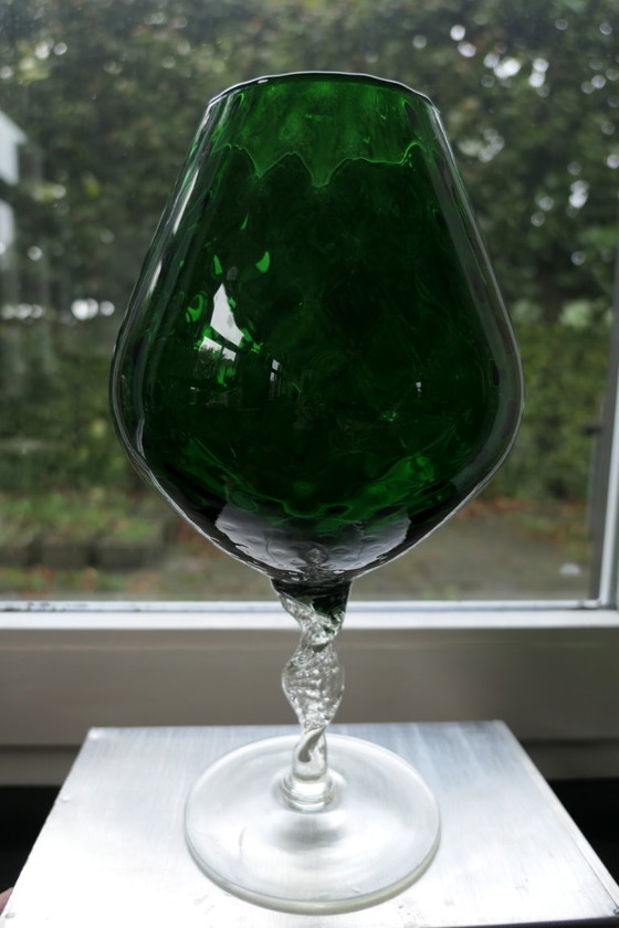Vintage Empoli Optically Blown Glass Vase Green (photo 5 of 6)