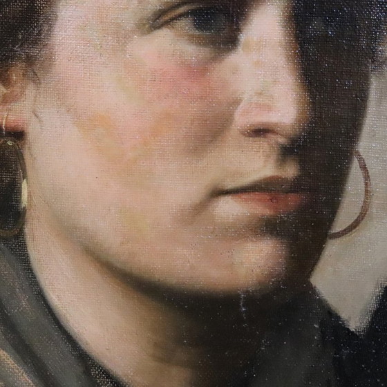 Image 1 of Oil Painting on Canvas, Female Portrait Signed Nazzareno Sidoli