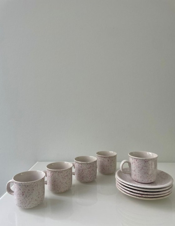 Image 1 of Postmodern Annaburg cup and saucer set – terrazzo style (5 pieces)