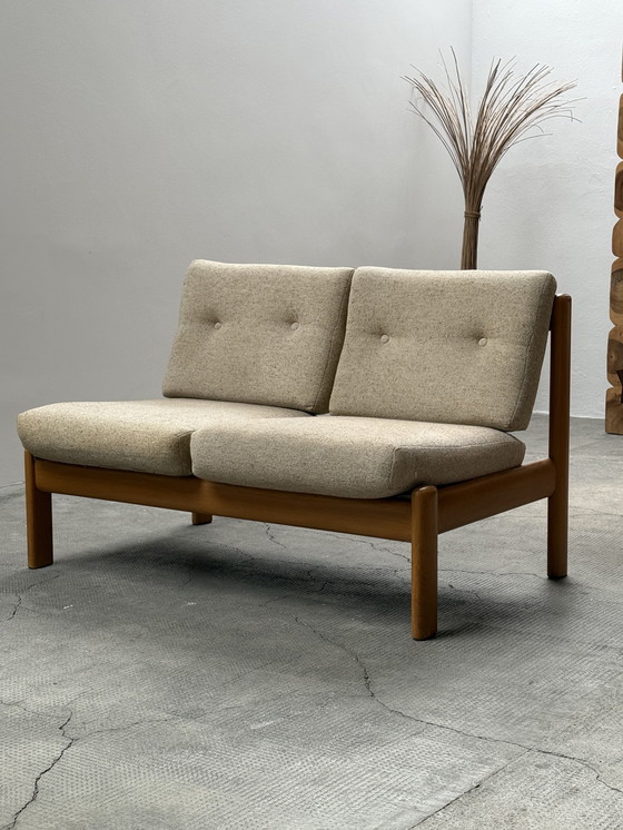 Image 1 of Wilhelm Knoll seating group 3-seater + 2-seater + armchair solid ash wood fabric cream-colored, Germany 1970s