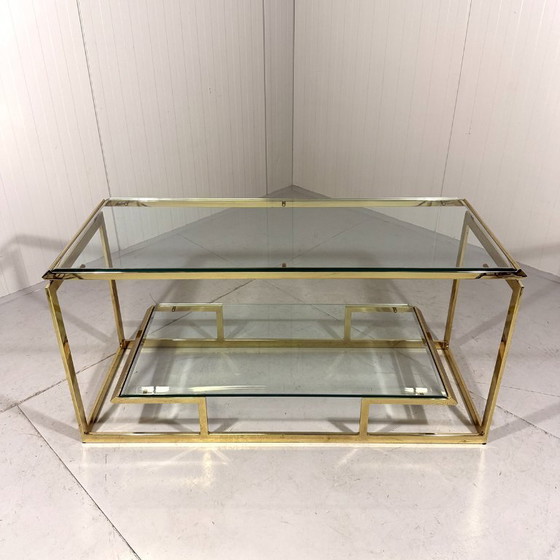 Image 1 of Mesa consola de latón y cristal, años 70