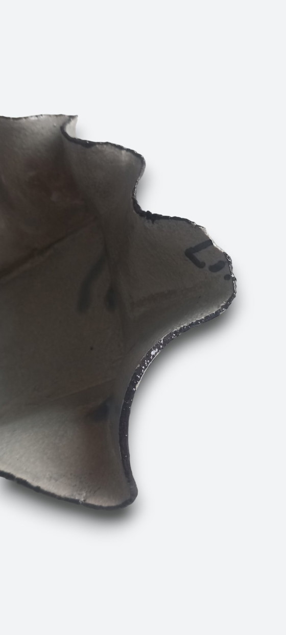 Image 1 of Studio ceramic bowl on foot with organic shape and gray glaze – signed studio mark