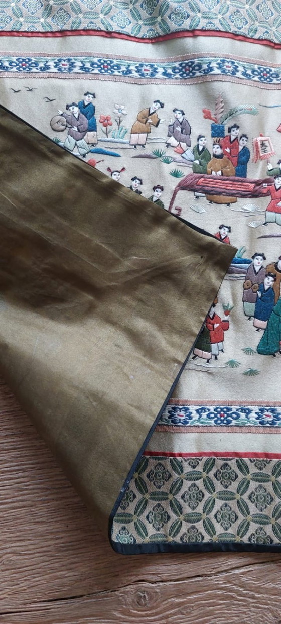 Image 1 of Chinees zijde borduurwerk vintage wanddoek