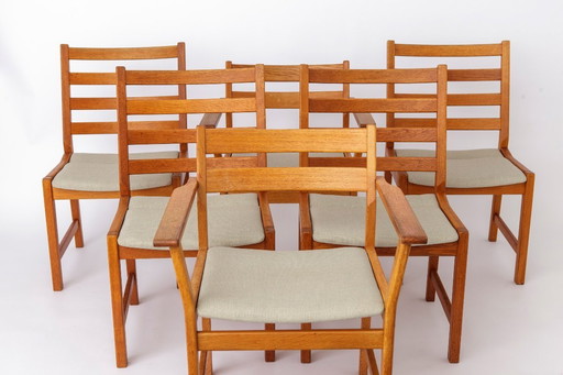 Set of 6 Kurt Østervig Oak Dining Chairs for KP Møbler, Danish Mid Century Chairs 1960s, Arm & Side Chairs