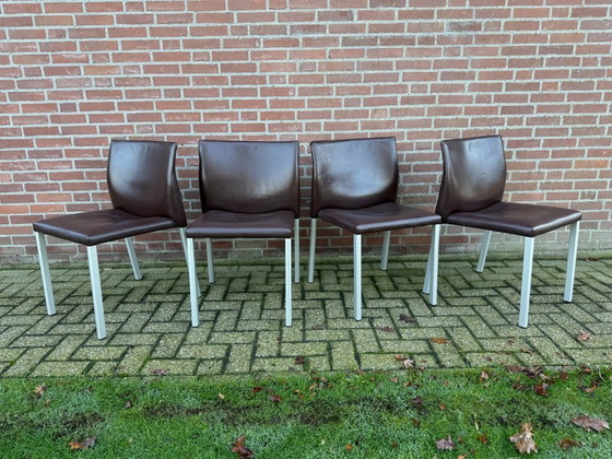 Image 1 of 4x Leolux Myto dining chairs brown leather
