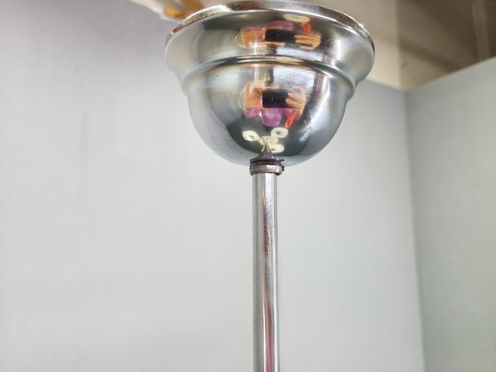 Image 1 of Lustre Bauhaus, Tchécoslovaquie, années 1930, suspension en verre opalin chromé