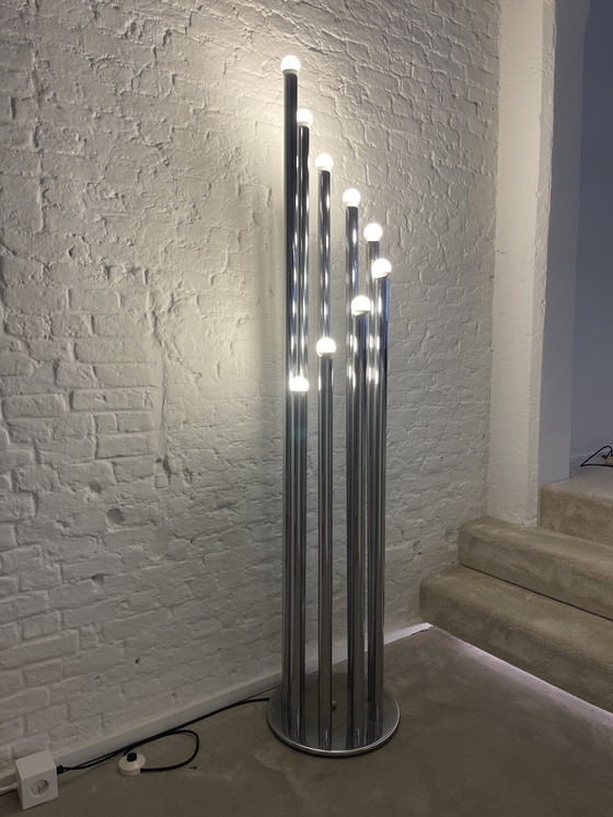 Image 1 of Lampe à tuyau d'orgue Reggiani du milieu du siècle, chrome