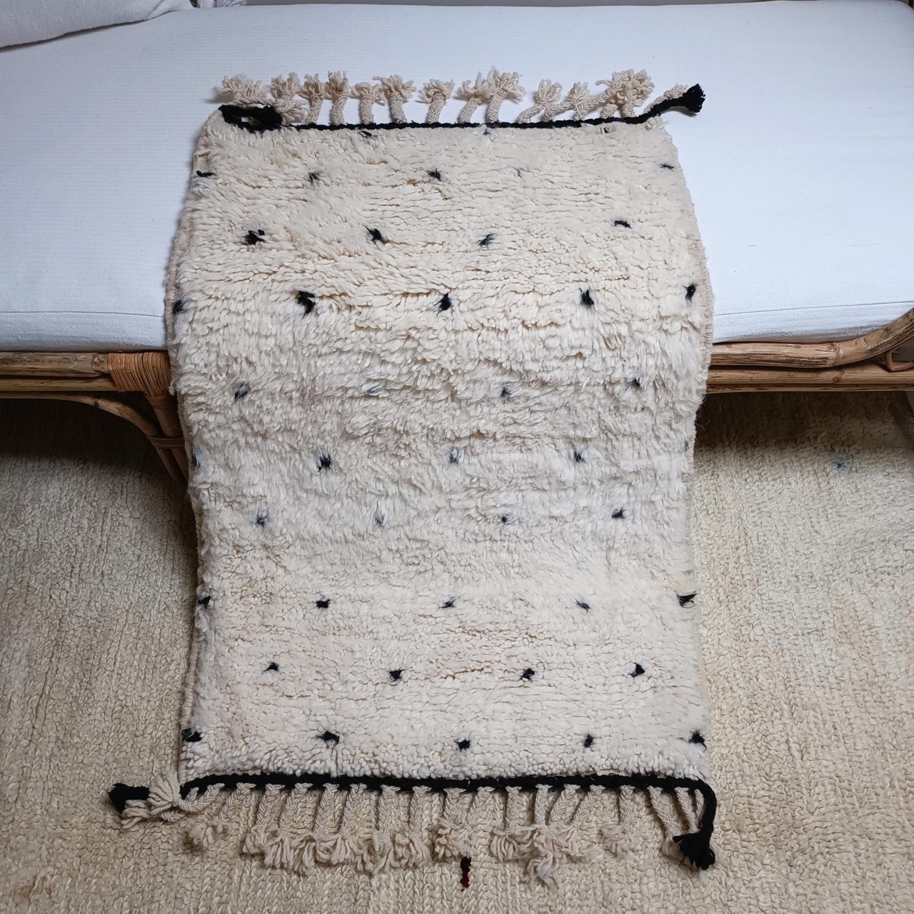 Grand Tapis Berbère Marocain - Laine Ivoire Crème - Fait Main - 3x2,5m Environ