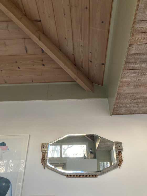 Image 1 of Miroir Art Déco en verre taillé/bois/métal