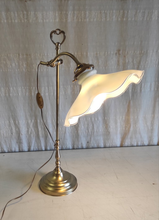 Articulated table lamp in brass and opaline glass - mid-20th century