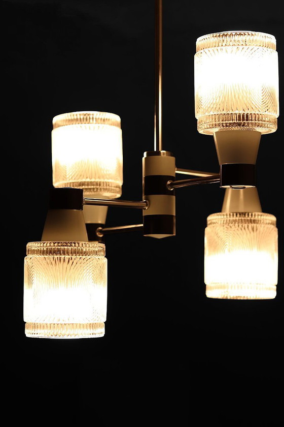 Image 1 of Drukov / Kroonluchter - Tsjechisch Mid Century Modern (jaren 1960, Kristal & Chroom, Draaibare Schaduwen)