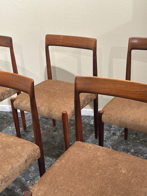 Set van 8 Lübke eetkamerstoelen van palissanderhout, Duitsland, jaren 60. – Velvet, Mid Century Modern (photo 2 of 8)