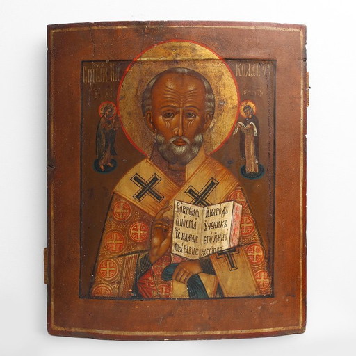 19e-eeuwse Russische religieuze icoon van Sint Nicolaas de Wonderdoener