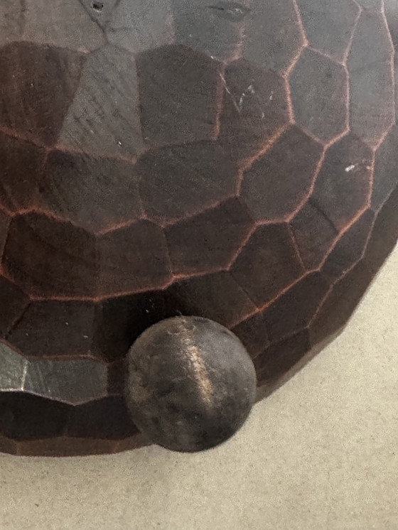 Image 1 of Vide Poche Tripode en Bois Sculpté ornements Metal - Mi-XX e siècle 