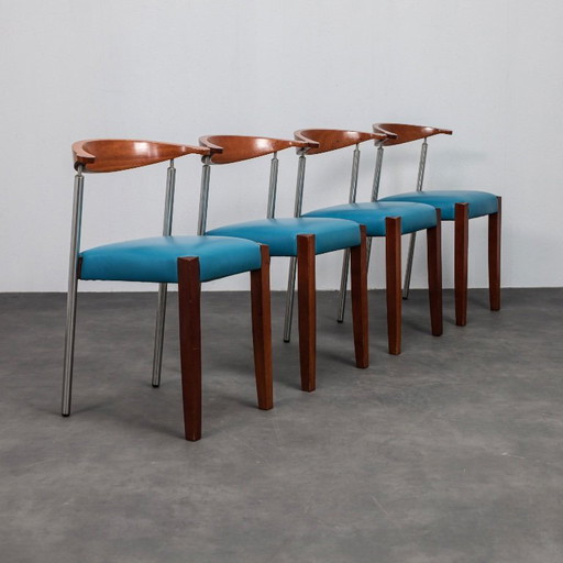 Set of 4 Postmodern Leather Dining Chairs, Italy, 1990s