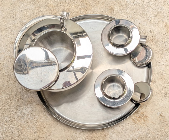 Image 1 of Service à thé Art déco en acier inoxydable.