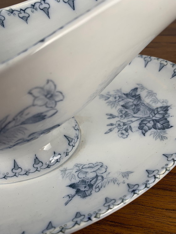 Image 1 of Sarreguemines U&C Flore Model Sauceboat, 19th Century