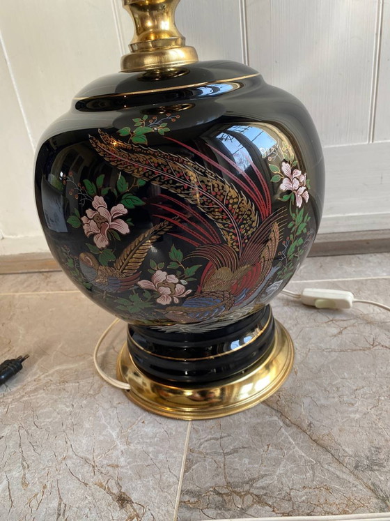 Grande lampada da tavolo, elettrica, in stile lampada a olio vintage – Decorazione floreale e con uccelli (photo 3 of 4)