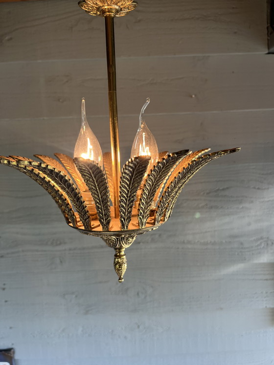 Image 1 of Lampada a sospensione vintage in ottone massiccio in stile maison jansen