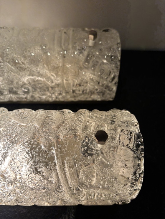 Image 1 of Ensemble de 2 très grandes appliques murales (verre dépoli vintage) Hans Popp (HP Leuchten)