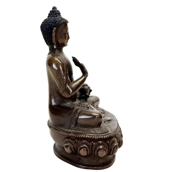 Antieke Nepalese Bronzen Medicijn Boeddha (Bhaisajyaguru) - 13cm - 800g – Beeldhouwkunst (photo 3 of 9)