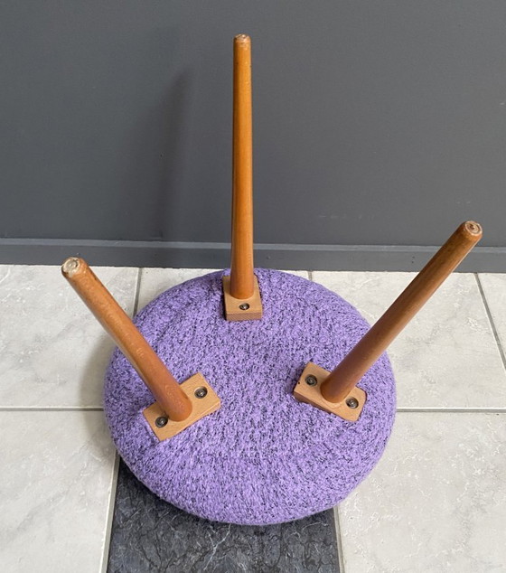 Image 1 of Purple wool round stool 1960s