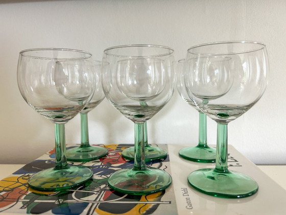 Image 1 of 6 x vintage wine glass with light green stem