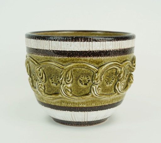 italiano mediados de siglo PLANT POT nuovo rinascimento decoración en relieve blanco marrón bitossi era