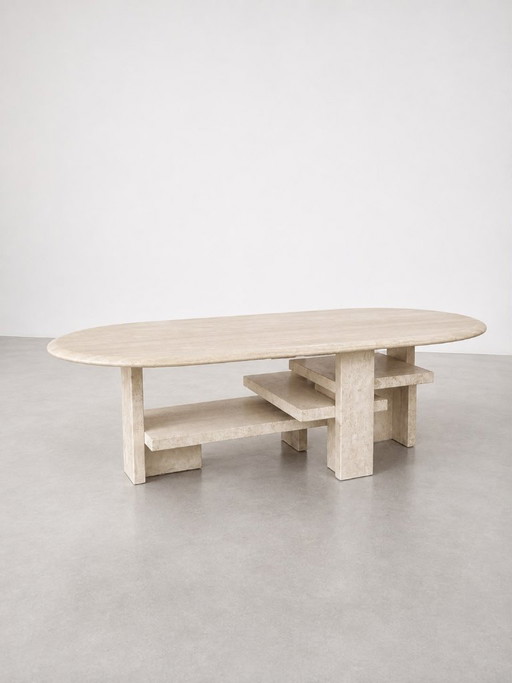 Table basse moderne en travertin crème