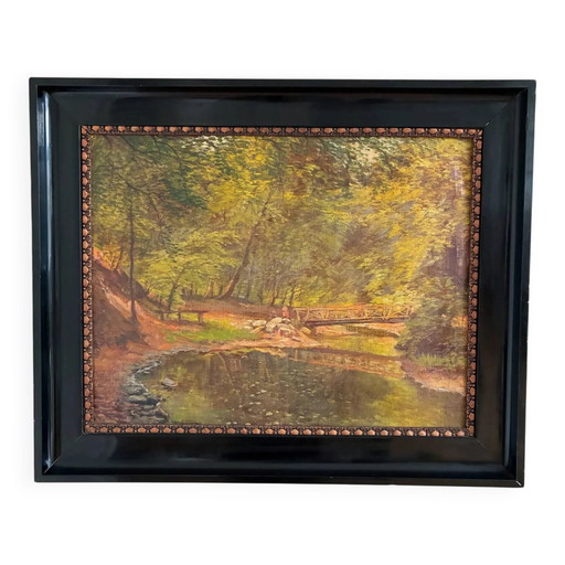 Peinture à l'huile originale vintage, paysage de forêt
