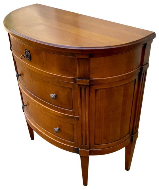 Image 1 of Louis XVI style cherrywood three-drawer half-moon commode