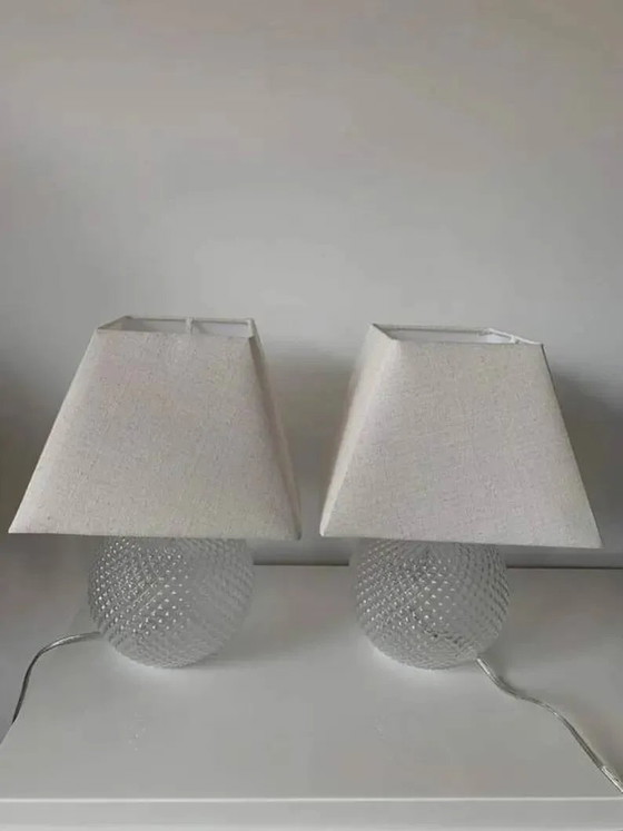Set of 2 glass table lamps with diamond pattern. – Crystal, Art Deco (photo 3 of 4)