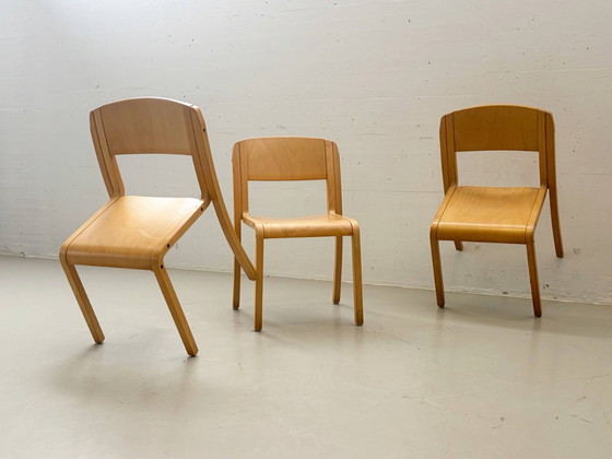 Image 1 of 6x Vintage stacking chairs made of beech wood, 1990s