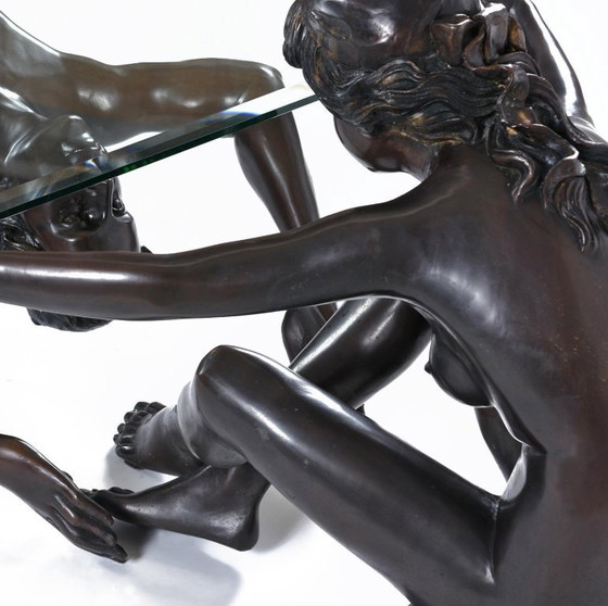 Image 1 of C. Conndray Bronze Figural Sculpture Coffee Table with Glass Top