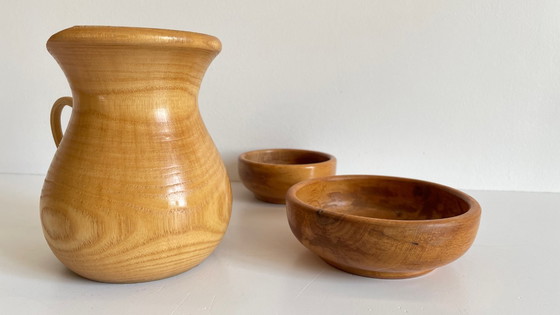 Image 1 of Set of 2 POTS and PICHET in VINTAGE Turned Wood