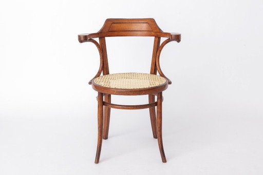 1 di 2 Sedia da scrivania vintage in legno curvato, sedia austriaca anni '50, sedia in rattan di metà secolo, sedia in legno di 