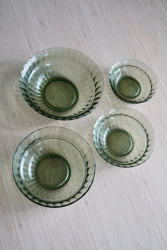 A.D. Copier Neerlandia | 4 Ciotole Verde Argento | Leerdam 1939 – Stoviglie, Glass (photo 6 of 6)