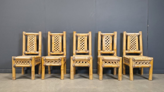 Image 1 of Vintage bamboe eetkamerstoelen in boho-chic stijl, jaren 60.