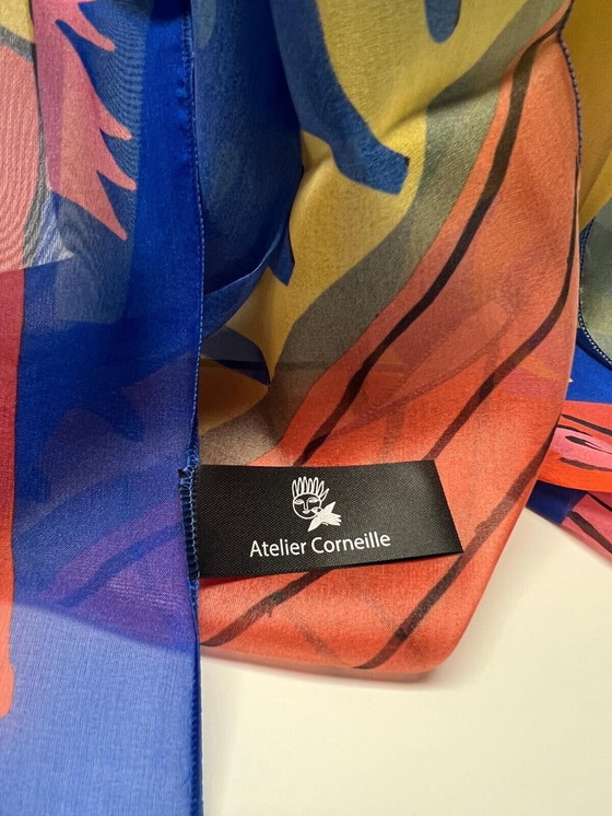 Image 1 of Guillaume Corneille: Farandole d'Oiseaux Foulard en Mousseline de Soie Brochier