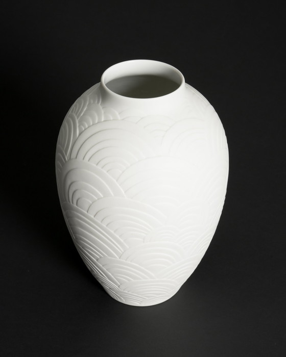 Image 1 of XL Heinrich Bisque Porcelaine Vase Duo Vintage 60s Design Op-Art Relief Art Déco