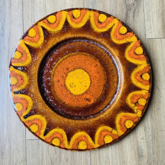 Large vintage enameled ceramic dish, Reiner Gehrig for Grünstadt, Table accessories, Orange (photo 3 of 13)