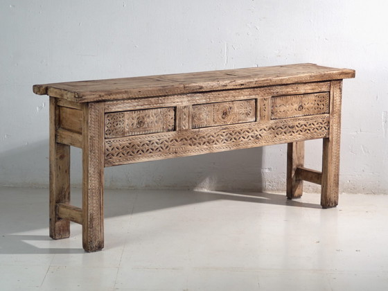 Antique carved console table in elm wood – China, circa 1930 – Iron (photo 8 of 40)