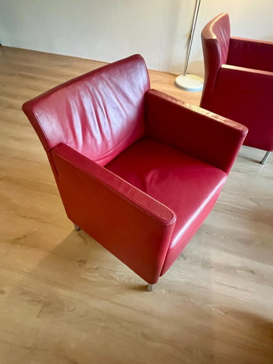 Image 1 of Gelderland Lucca 6772 – 2 fauteuils en cuir + 2 poufs – Cuir rouge